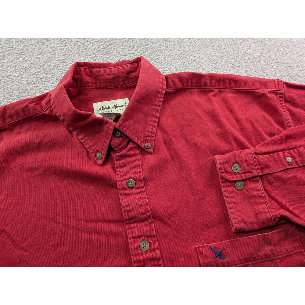 Eddie Bauer Mens Large Tall Red Cotton Long Sleeve Button Down Shirt 4479